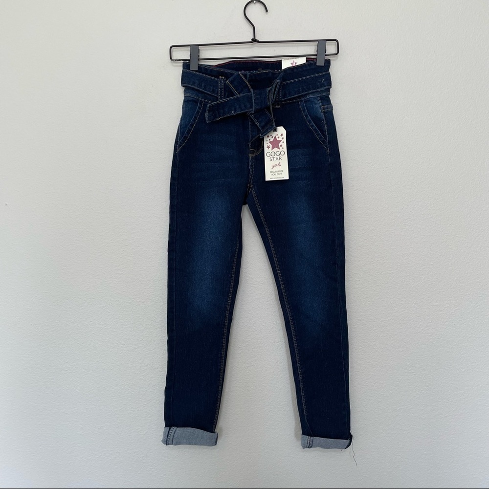 NWT GOGO star kids girls regular rise roll cuff paperbag tie waist jeans sz.10